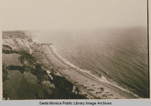 View of the original Pacific Coast Highway and beach looking south from the Huntington Palisades