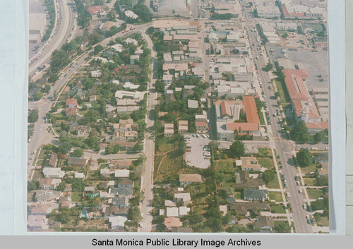 Aerial view of downtown Pacific Palisades, Calif