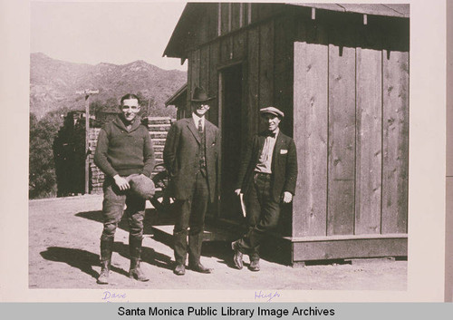 Assembly Camp and Construction Camp in Temescal Canyon, Pacific Palisades, Calif. (The man on the left is Dave Stratford and the man in the center is Clark Standiford)