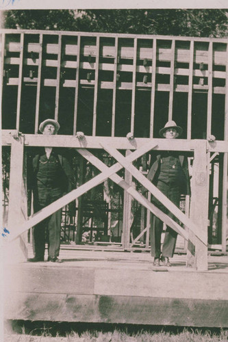 Norman Winston (left) and Russ Stadler (right) at the Construction Camp in Temescal Canyon, Calif