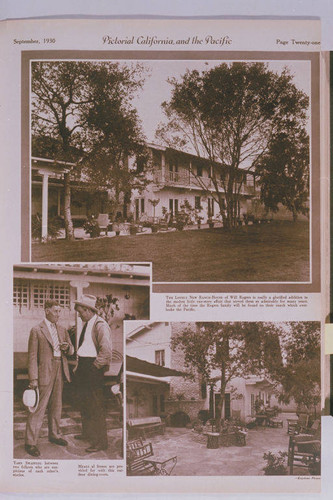 Will Rogers at his Rustic Canyon ranch with Fred Stone appearing in an article for "Pictorial California Magazine."