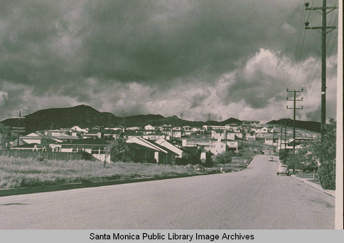 Early development in Pacific Palisades looking north up Monument Street toward the Peace Hill development