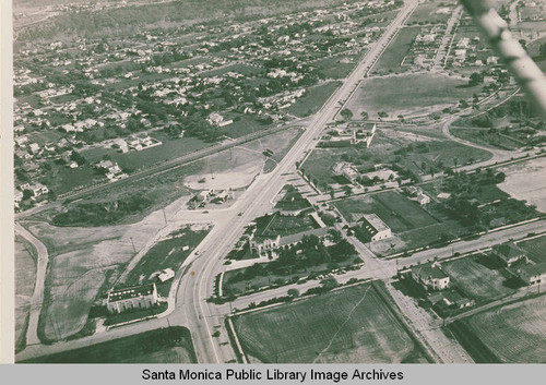 Aerial view of downtown Pacific Palisades looking east, January 11, 1941