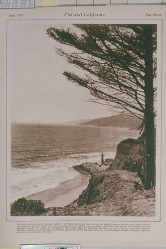 Looking north to the lighthouse from the Huntington Palisades appearing in an article for "Pictorial California Magazine."