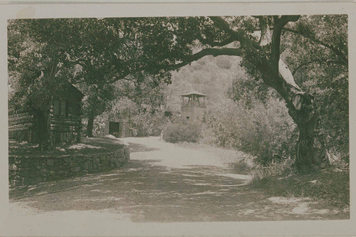 Wooded path in Temescal Canyon with the Tabernacle on the left