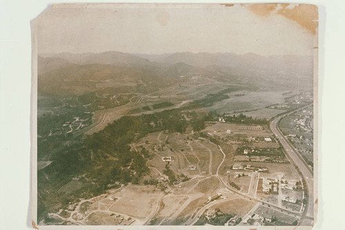 Aerial view of Pacific Palisades looking north across Santa Monica Canyon