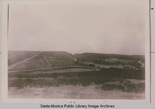 Looking down from Peace Hill showing Via De La Paz on the left and Temescal Canyon on the right, Pacific Palisades, Calif