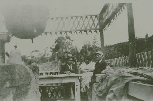 Members of the Marquez Family on an outdoor porch in Santa Monica Canyon