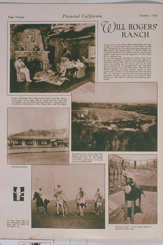 Will Rogers home and other scenes at his ranch in Rustic Canyon, appearing in an article for "Pictorial California Magazine."