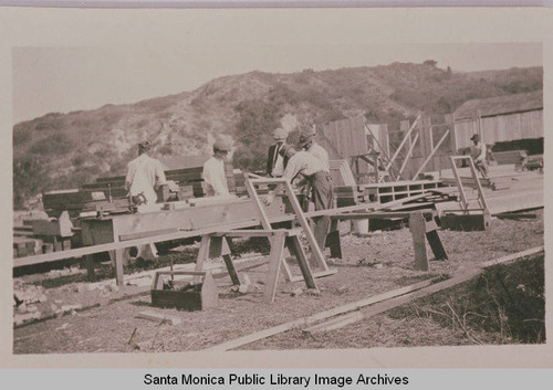 Carpenters working in Temescal Canyon, Pacific Palisades, Calif