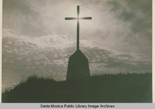 Peace Hill Cross backlit by the sun in Pacific Palisades, Calif