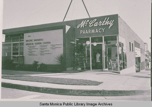 McCarthy Pharmacy on the corner of Via de La Paz and Antioch Street in Pacific Palisades, Calif