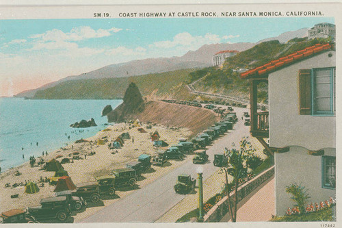 Coastline and Pacific Coast Highway at Castellammare looking north to Castle Rock