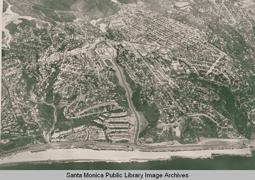 Aerial view of the Pacific Palisades looking north from Pacific Coast Highway