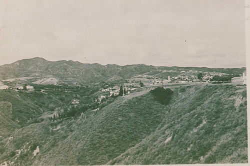 View of Las Pulgas Canyon with Santa Monica Mountains in the background