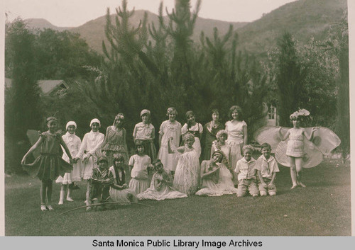 Children in costume for a Nancy Kendall Robinson concert in Temescal Canyon, Calif