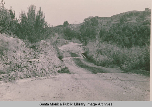 A dirt road leads into Los Liones Canyon, Pacific Palisades, Calif