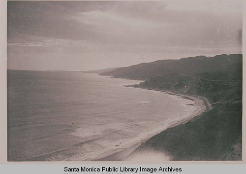 View of Pacific Coast Highway at Malibu with Point Dume and the Santa Monica Mountains in the distance