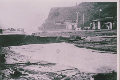 Flood damaged Pacific Coast Highway in Santa Ynez Canyon, Calif