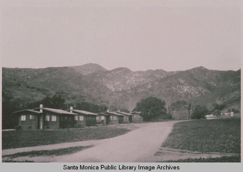 Original houses in Temescal Canyon with the Santa Monica Mountains in the background