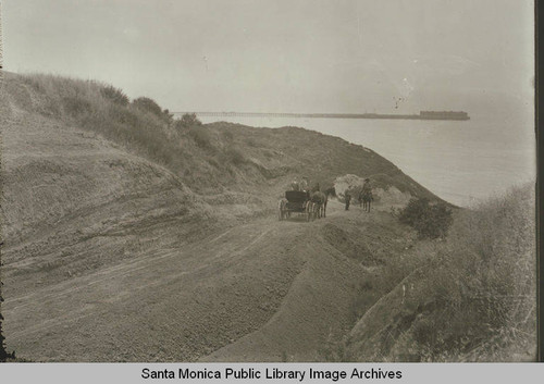 Horse and buggy traveling from the Pacific Palisades area down to the Long Wharf