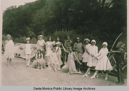Children in costume for a Nancy Kendall Robinson concert in Temescal Canyon, Calif