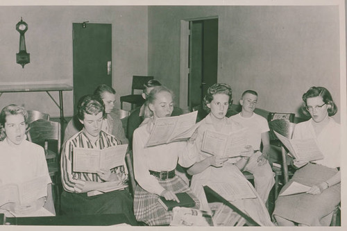 Choir practice at the Methodist Church in Pacific Palisades, Calif