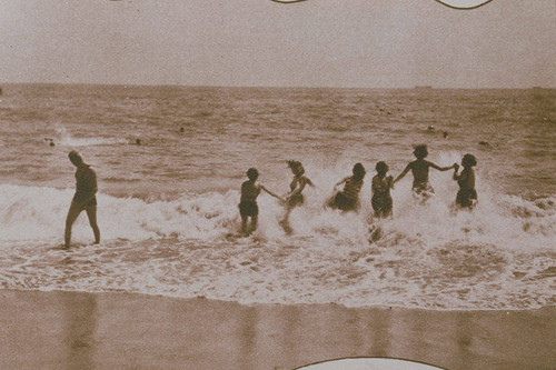 Santa Monica beach scene appearing in an article for "Pictorial California Magazine."