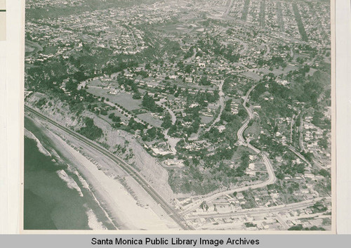 Aerial view of Pacific Palisades looking north from the ocean