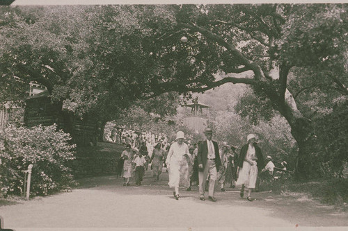 Group walking back down from the Tabernacle in Temescal Canyon, Calif