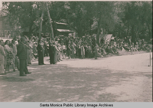 People gathering at Camp Josepho, Rustic Canyon, Calif