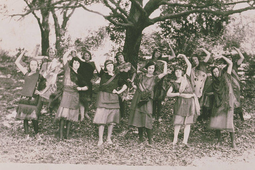 Children dressed in Indian maiden costumes, Temescal Canyon, Calif