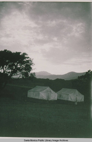 Tents at Pacific Palisades Founder's Island at sunset