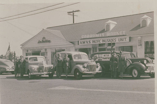 Ambulance Corps and Civil Defense Workers on Antioch near Via de la Paz in Pacific Palisades, Calif