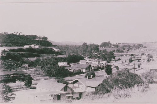 View of Santa Monica Canyon with houses on both sides of Channel Road