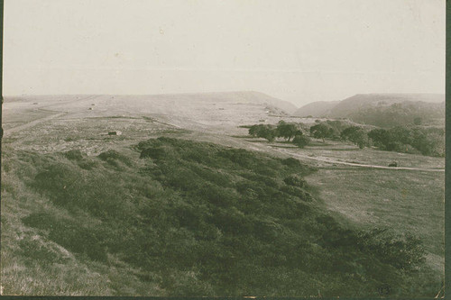 Looking down Temescal Canyon toward Founder's Oak Island