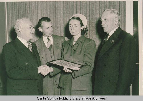 Pacific Palisades 1950 Citizen of the Year Award recipient, Mrs. Alta Swanson