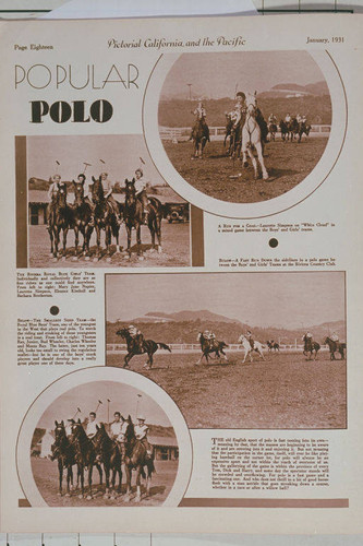 Polo fields including the Riviera Country Club appearing in an article for "Pictorial California Magazine."