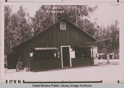 Huntington Beach, Calif. building labeled "business office" for Arbamar, a Methodist Chautauqua camp held annually in October