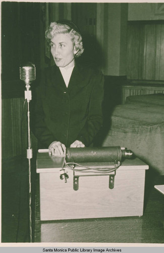 Speaker at the demonstration for the building of the Paul Revere Jr. High School, Los Angeles, Calif