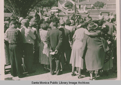 Dedication of the Ysidro Reyes Family plaque at Pampas Ricas and Sunset Blvd., September 14, 1952