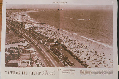 Traffic on Pacific Coast Highway at Santa Monica Canyon appearing in an article for "Pictorial California Magazine."