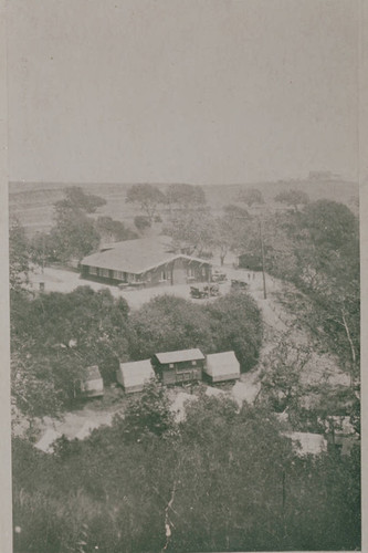 View of the dining hall at Institute Camp in Temescal Canyon, Calif