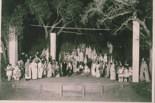 A play called "10th Anniversary of the Opening of the Panama Canal" performed in costumes at the amphitheater in Temescal Canyon, Calif