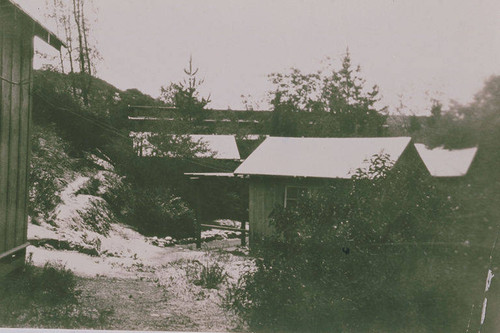 Snow-covered houses in Temescal Canyon, Calif