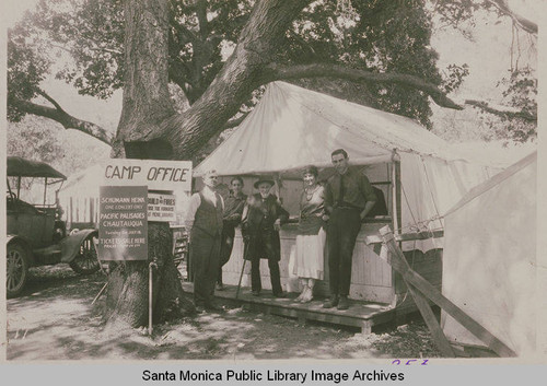 People waiting to buy opera tickets at the manager's tent at the Chautauqua Camp in Temescal Canyon