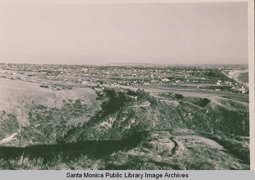 Looking down on Santa Ynez Canyon and east toward Santa Monica from Paseo Miramar, Calif