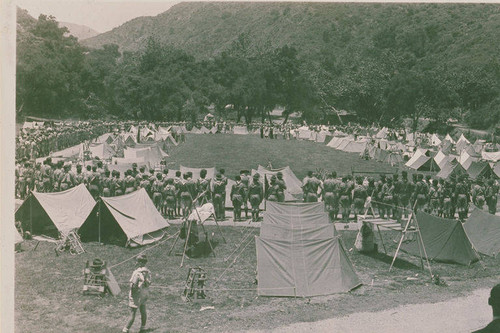 Gathering of Boy Scouts in Temescal Canyon, Calif