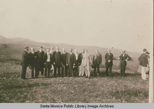 Formal dedication of the Chautauqua in scene looking north from Peace Hill to where Sunset Blvd. is today, Pacific Palisades, Calif