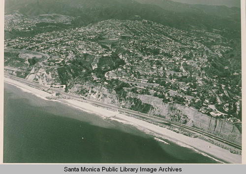 Aerial view of downtown Pacific Palisades from the ocean, May 29, 1953